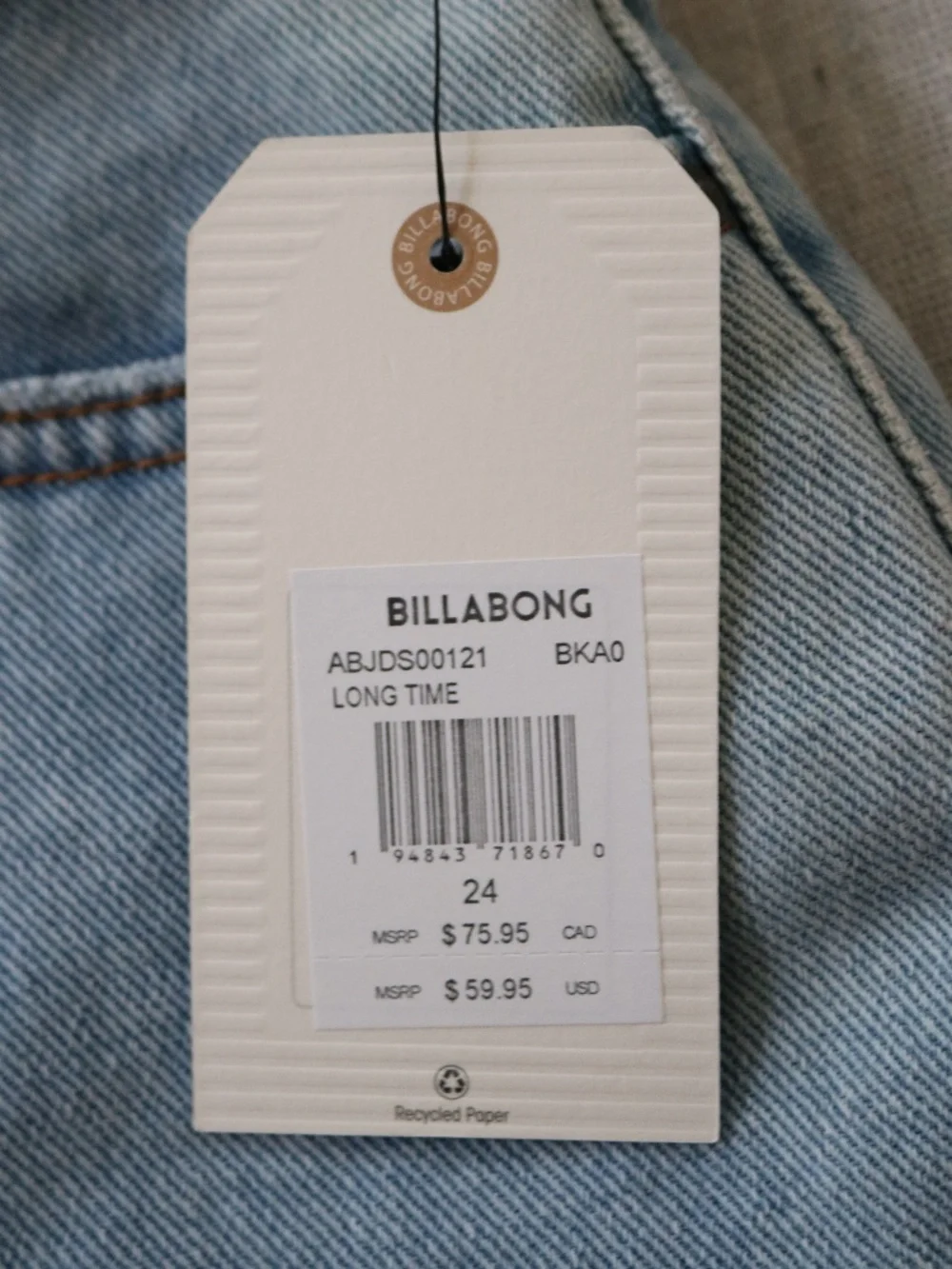 NWT Billabong 100% Cotton Women's Light Wash Denim Cutoff Shorts Size 24